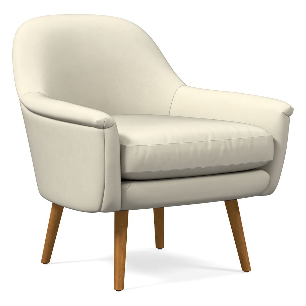 Phoebe Midcentury Chair, Poly, Vegan Leather, Snow, Pecan - Image 0