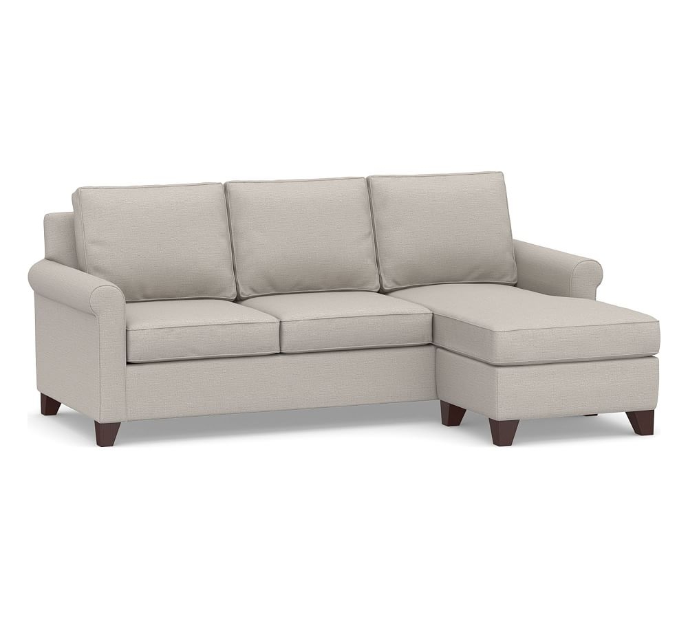 Cameron Roll Arm Upholstered Sofa with Reversible Storage Chaise Sectional, Polyester Wrapped Cushions, Chunky Basketweave Stone - Image 0