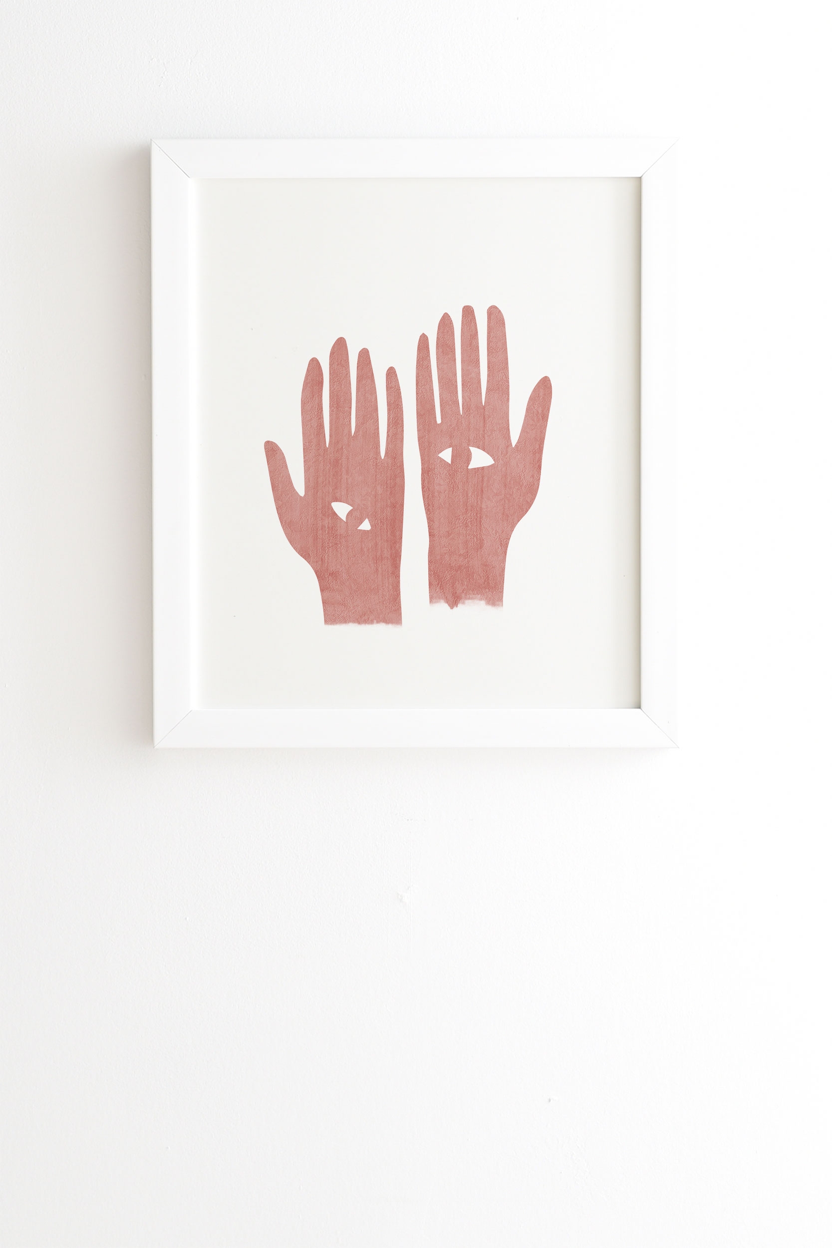Lucky Eye Hands Pink by Mambo Art Studio - Framed Wall Art Basic White 20" x 20" - Image 0