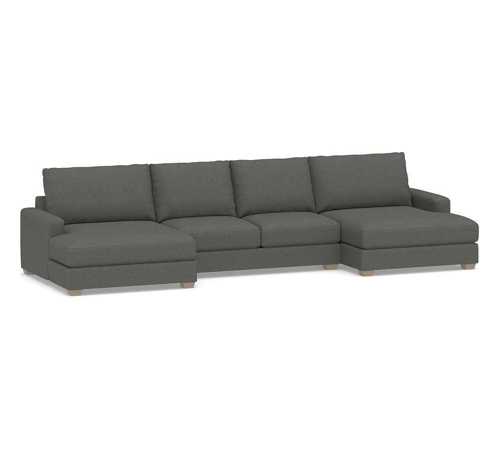 Canyon Square Arm Upholstered U-Double Chaise Loveseat Sectional, Down Blend Wrapped Cushions, Park Weave Charcoal - Image 0