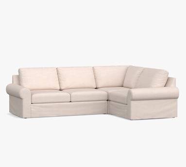 Big Sur Roll Arm Slipcovered Left Arm 3-Piece Corner Sectional, Down Blend Wrapped Cushions, Performance Heathered Basketweave Navy - Image 2