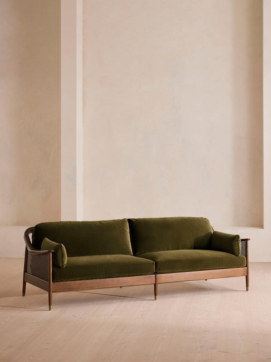 Atlanta Four Seater Sofa, Velvet, Olive, US - Image 0