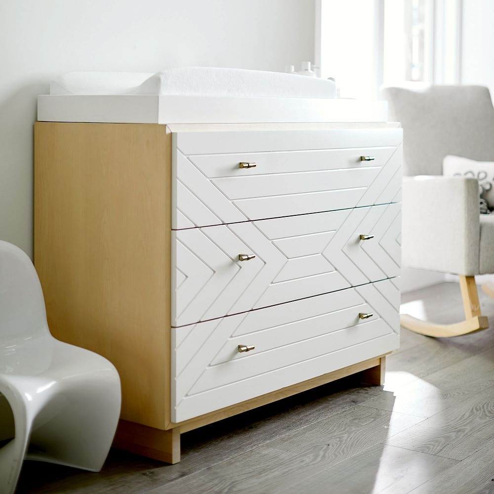 Cora Carved Changing Table, Natural + Simply White, WE Kids - Image 1