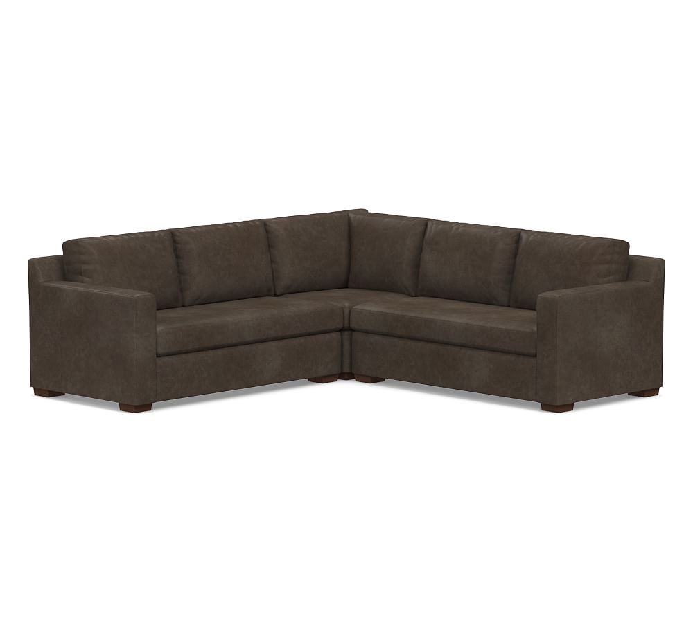 Shasta Square Arm Leather 3-Piece L-Shaped Corner Sectional, Polyester Wrapped Cushions, Statesville Wolf Gray - Image 0