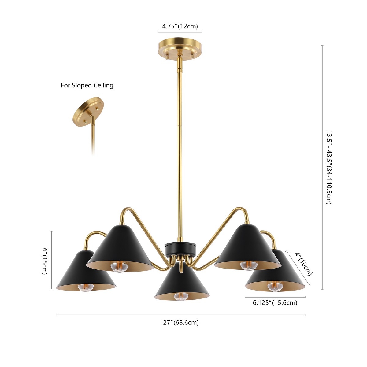 Meissa 5Lt 27" Chandelier - Black / Brass - Safavieh - Image 3