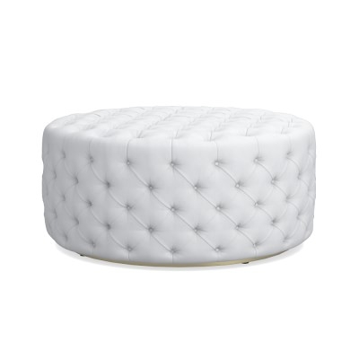 Deep Tufted 42" Round Ottoman, Perennials Performance Chenille Weave, Ivory - Image 2