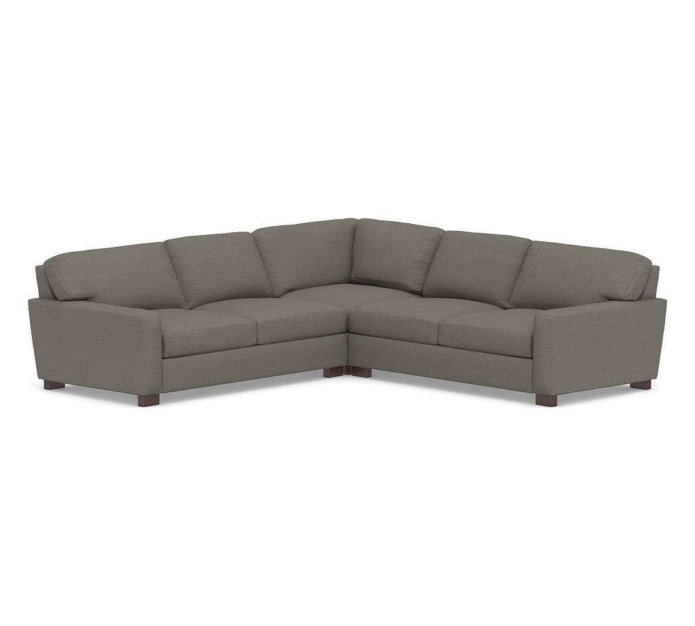 Turner Square Arm Upholstered 3-Piece L-Shaped Corner Sectional, Down Blend Wrapped Cushions, Chunky Basketweave Metal - Image 0