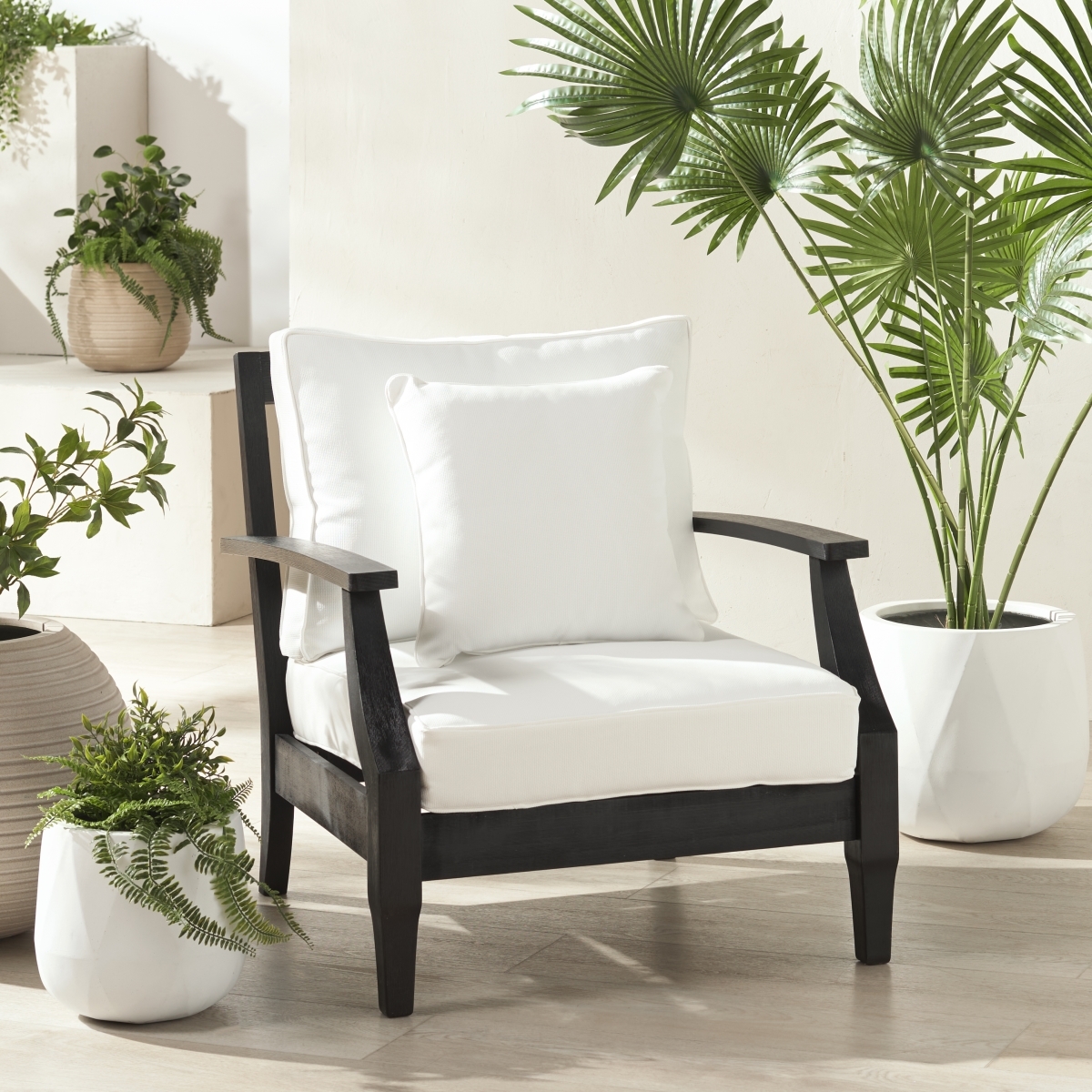 Martinique Wood Patio Armchair - Black/White - Image 1