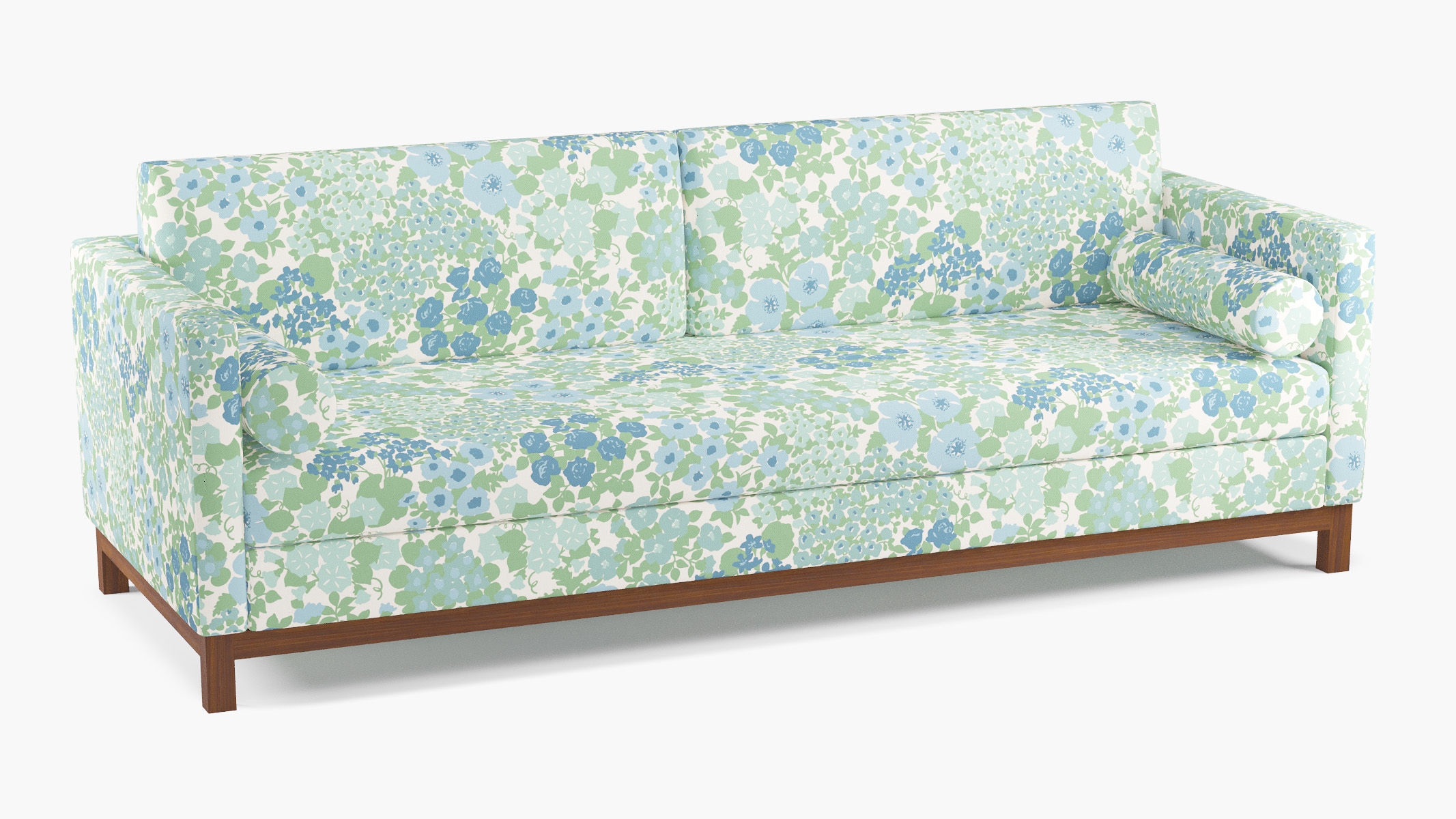 Tailored Tuxedo Sofa, Mist Million Flowers, Walnut Wood Rail - Image 1