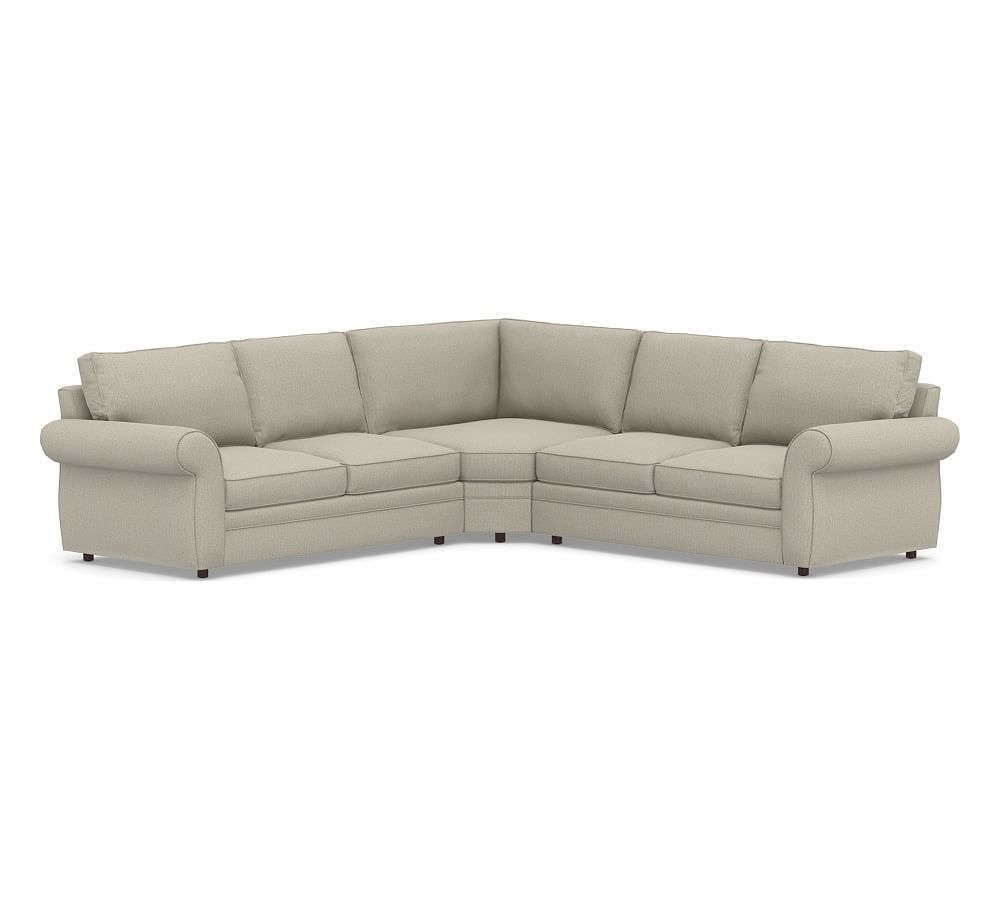 Pearce Roll Arm Upholstered 3-Piece L-Shaped Wedge Sectional, Down Blend Wrapped Cushions, Chenille Basketweave Pebble - Image 0