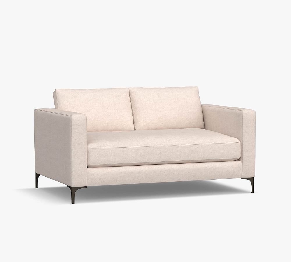 Jake Upholstered Apartment Sofa 63" with Bronze Legs, Polyester Wrapped Cushions, Park Weave Charcoal - Image 0