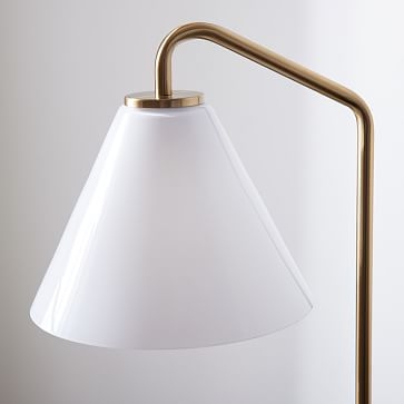 Sculptural Table Lamp Polished Nickel Milk Glass Cone (21") - Image 2