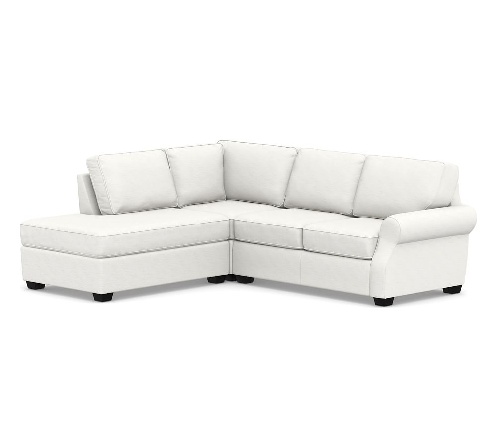 SoMa Fremont Roll Arm Upholstered Right 3-Piece Bumper Sectional, Polyester Wrapped Cushions, Performance Slub Cotton White - Image 0
