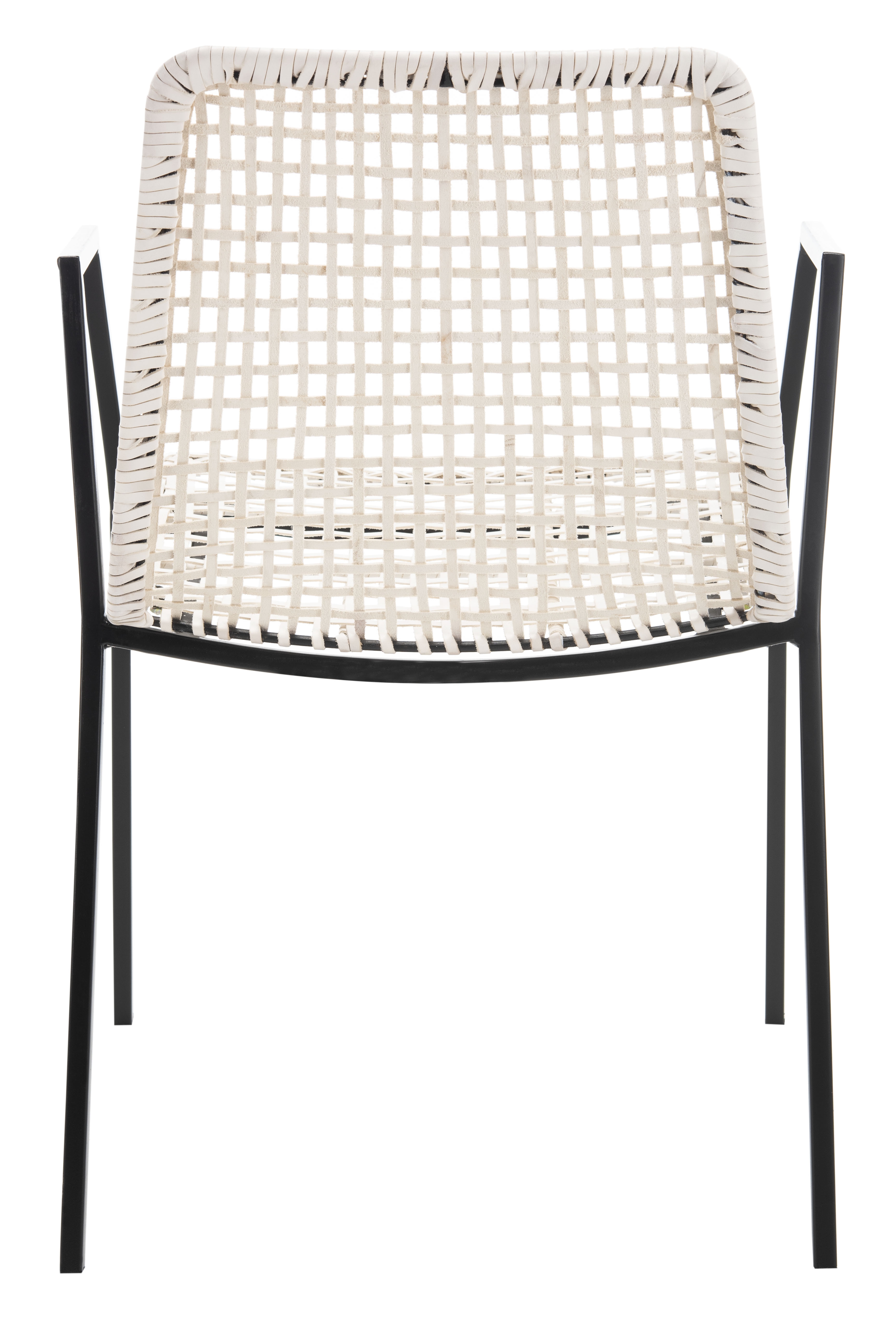 Wynona Leather Woven Dining Chair (Set of 2) - White/Black - Safavieh - Image 0