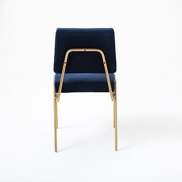 Wire Frame Upholstered Dining Chair, Distressed Velvet, Ink Blue, Antique Brass - Image 3