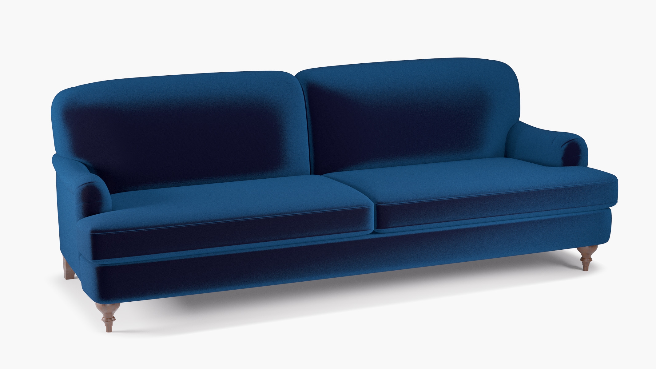 English Roll Arm Sofa, Cobalt Performance Plush Velvet, Walnut Turned Wood Leg - Image 1