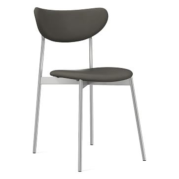 Modern Petal Fully Upholstered Dining Chair, Vegan Leather, Cinder, Chrome - Image 0