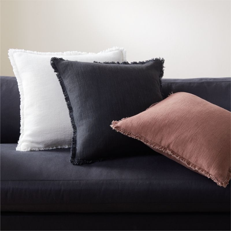 Eyelash Black Linen Throw Pillow with Feather-Down Insert 20" - Image 1