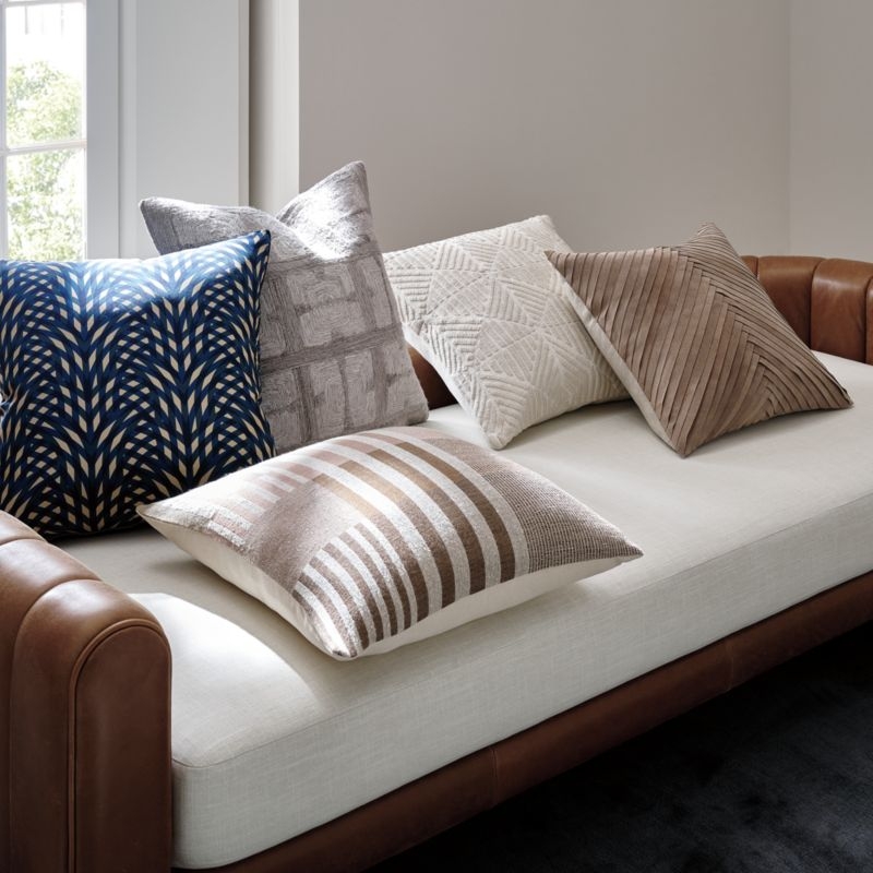 Kerro Light Brown Woven Suede Throw Pillow with Feather-Down Insert 18''x18" - Image 5