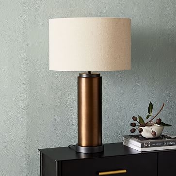 Pillar Table Lamp USB, White Linen, Dark Bronze, Set of 2 - Image 2