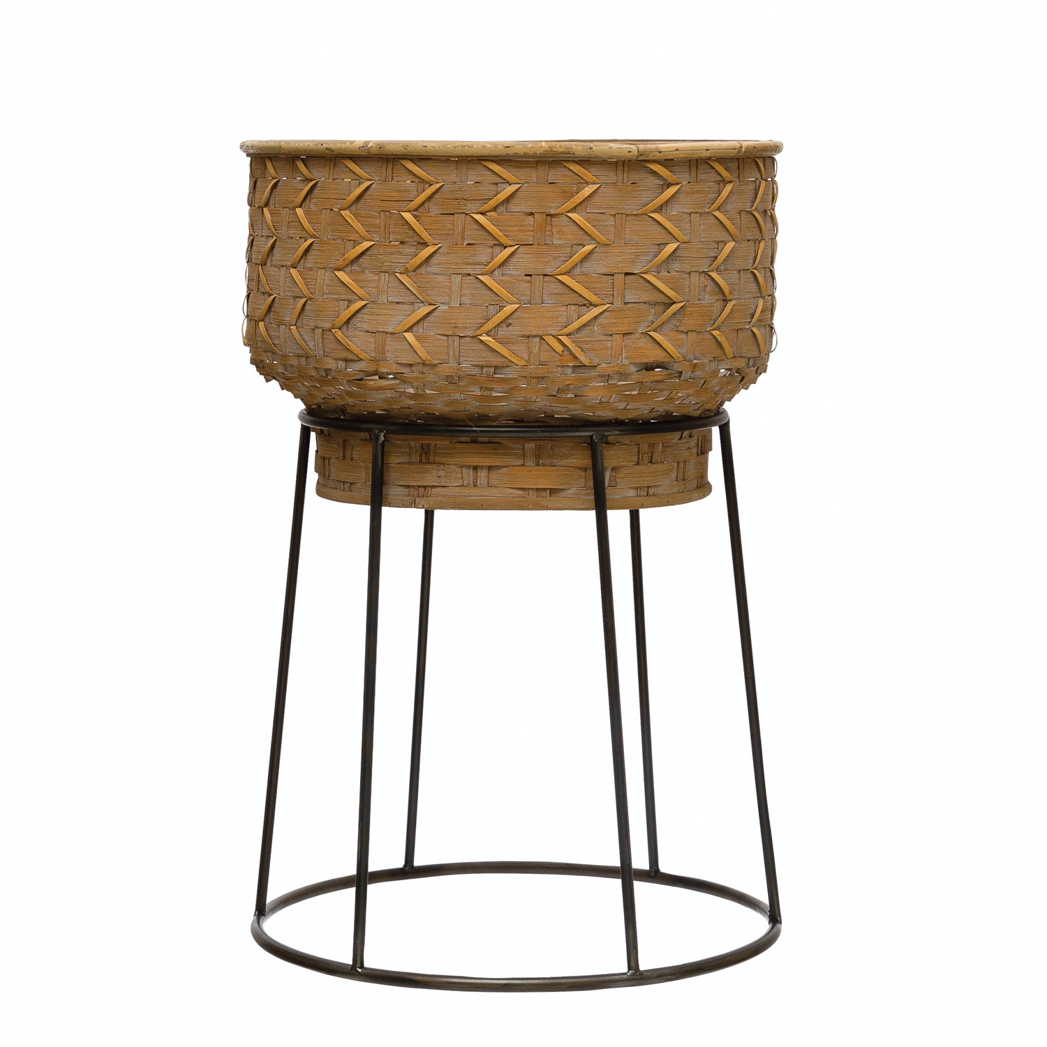 Hand-Woven Rattan Planter with Metal Stand - Image 0