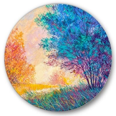 Sunset In Autumnal Landscape - Traditional Metal Circle Wall Art - Image 0