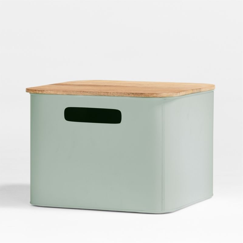 Outline Sage Medium Metal Floor Storage Bin with Wood Lid - Image 2
