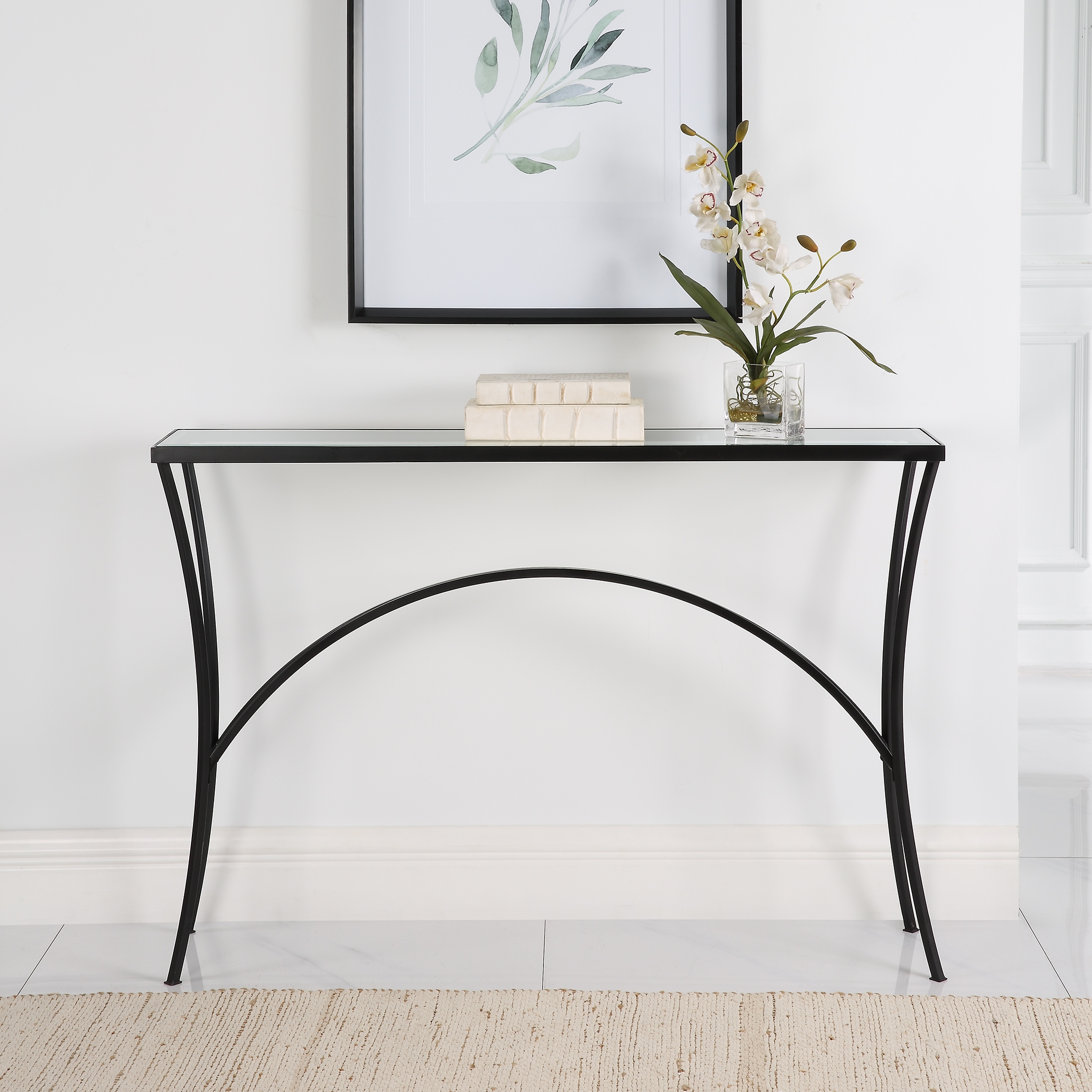 Alayna Black Metal & Glass Console Table - Image 1