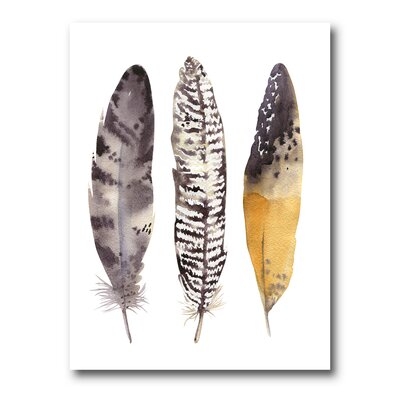 Boho Ethnic Dark Gray Feathers III - Bohemian & Eclectic Canvas Wall Art Print - Image 0