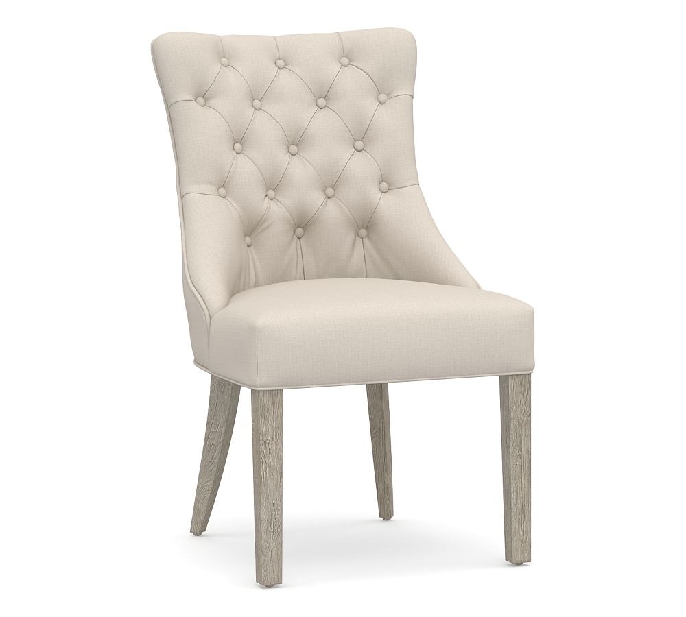 Hayes Upholstered Tufted Dining Side Chair, Gray Wash Frame, Performance Brushed Basketweave Oatmeal - Image 0