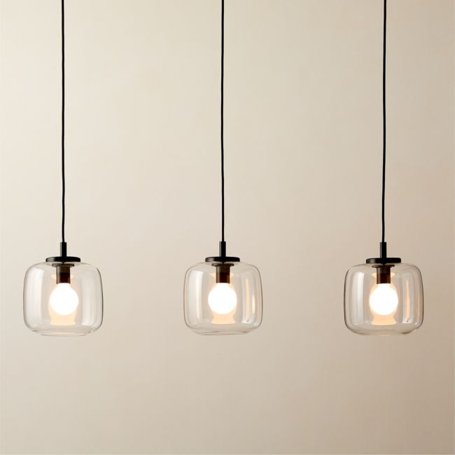 Halen 3-Light Blackened Brass Pendant Light with Clear Glass Shade - Image 0