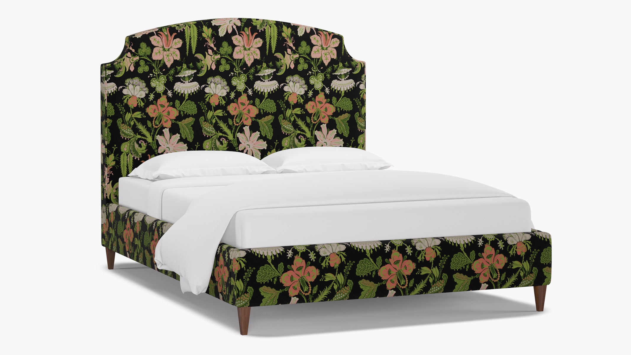 Cove Bed, Coral Onyx Rossetta, Walnut Square Tapered Leg, Queen - Image 1