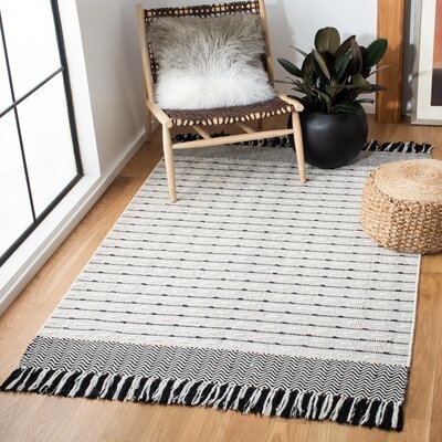 Striped Handmade Flatweave Wool/Cotton White/Black Area Rug - Image 0
