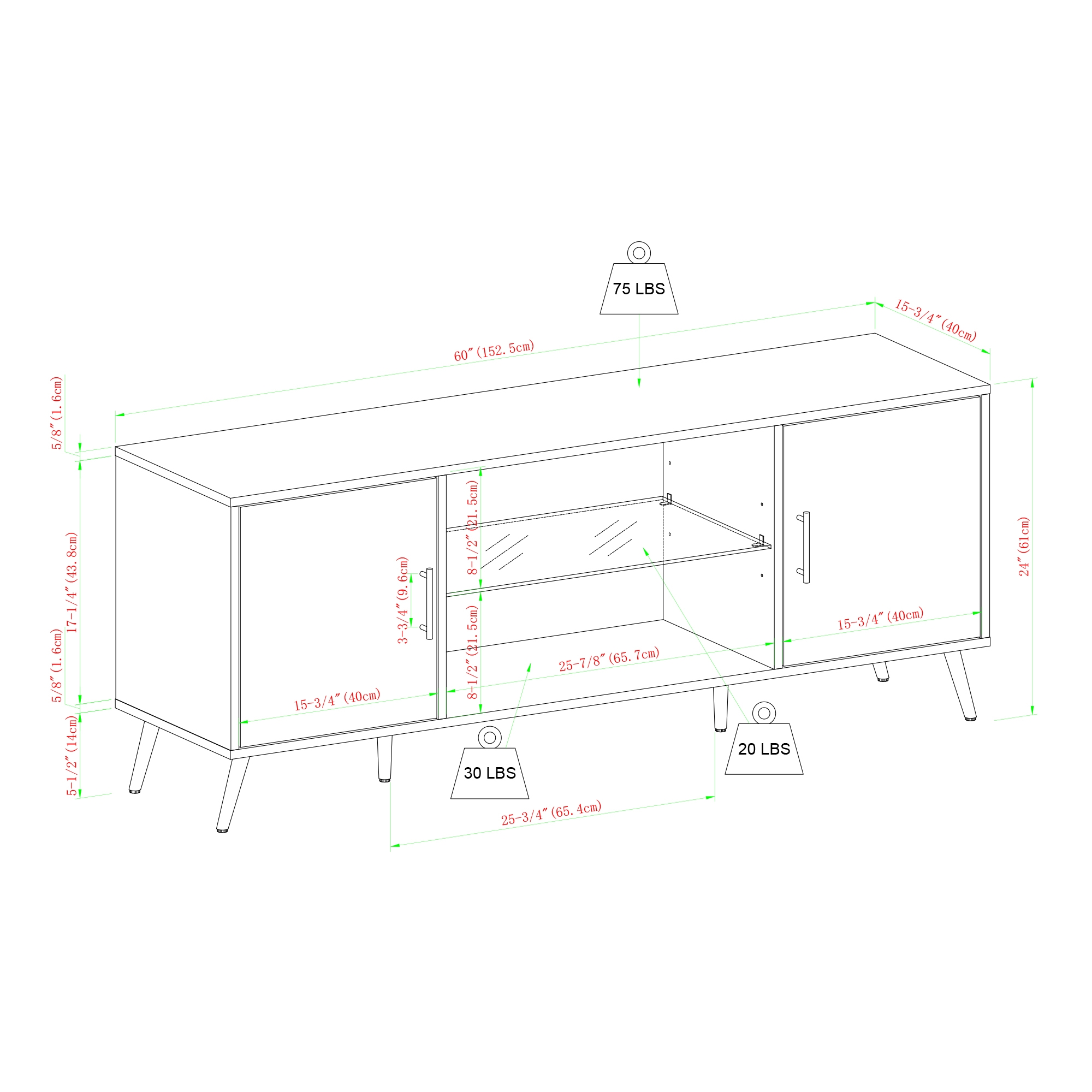 Nora 60" Mid Century Modern 2 Door TV Stand - Dark Walnut - Image 5