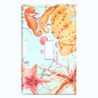 Metal Light Switch Plate Outlet Cover (Sea Horse Crab Star Fish Coral Light Blue  - Single Toggle) - Image 0