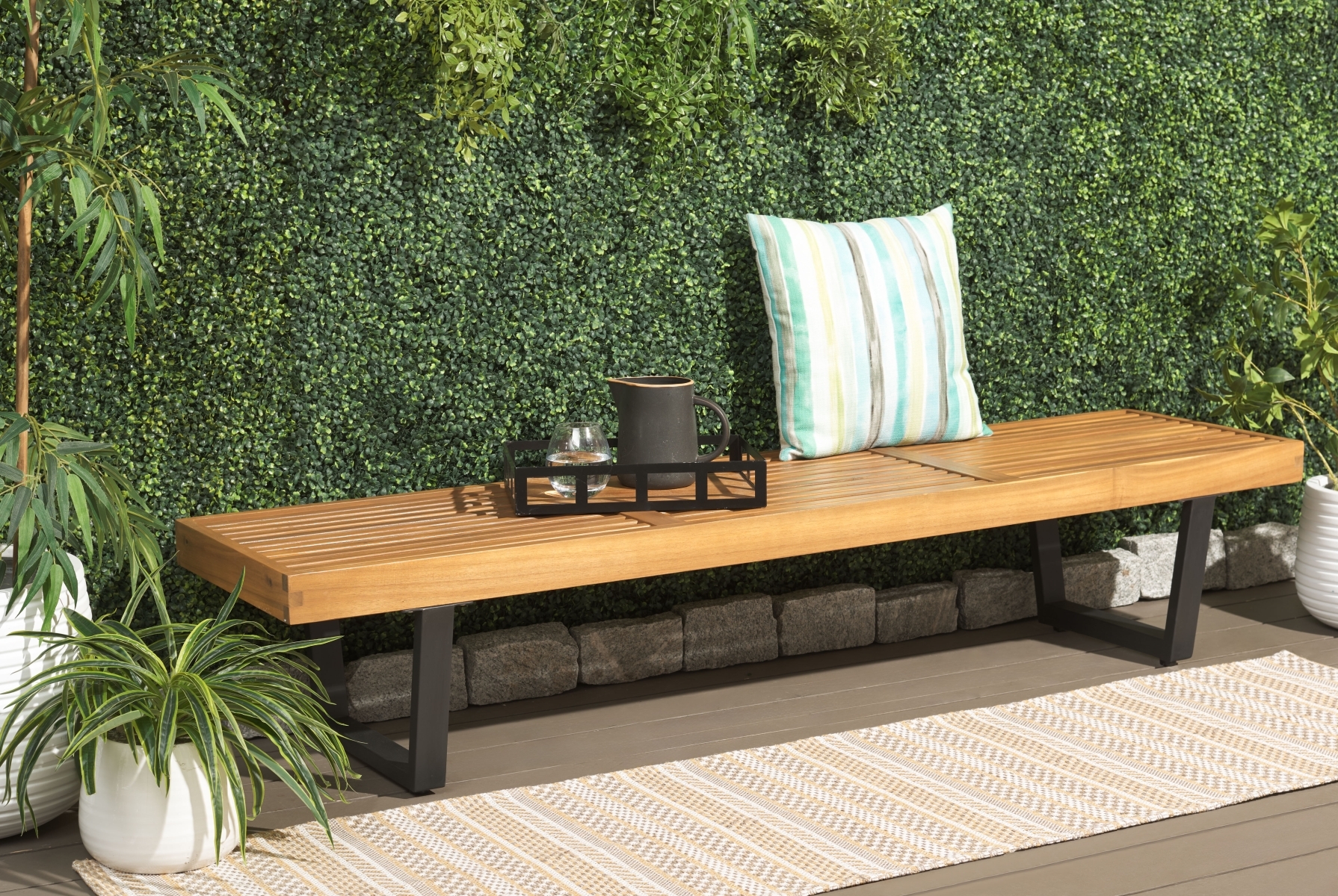Heather Indoor-Outdoor 72" Bench - Natural/Black - Image 1