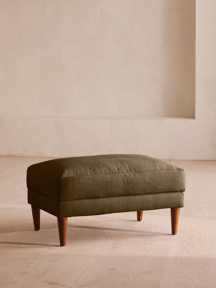 Reya Ottoman, Linen, Olive, US - Image 0