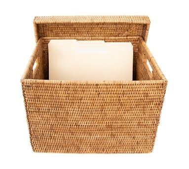 Summerville Handwoven Rattan Letter File Box With Lid, Natural - Image 2
