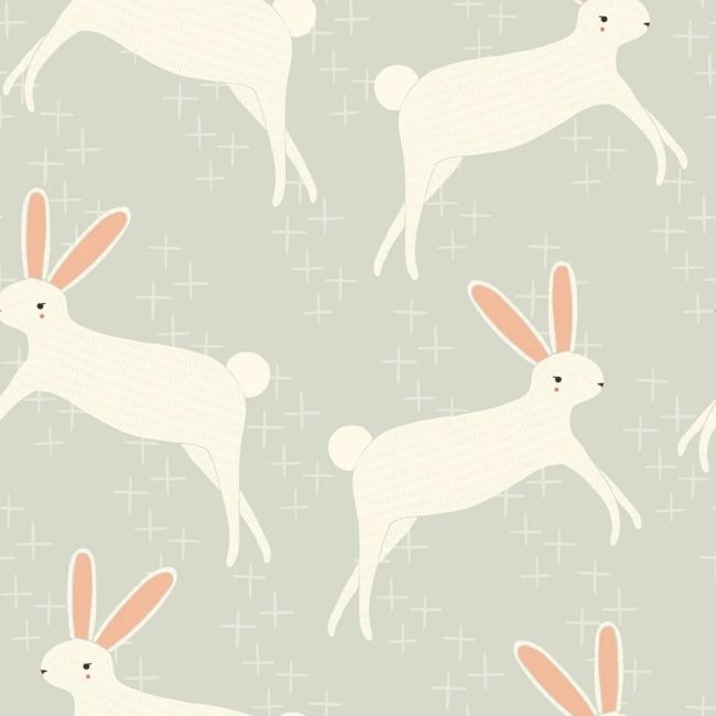 Chasing Paper Grey Leaping Bunnies Peel and Stick Wallpaper 2'x8' - Image 0