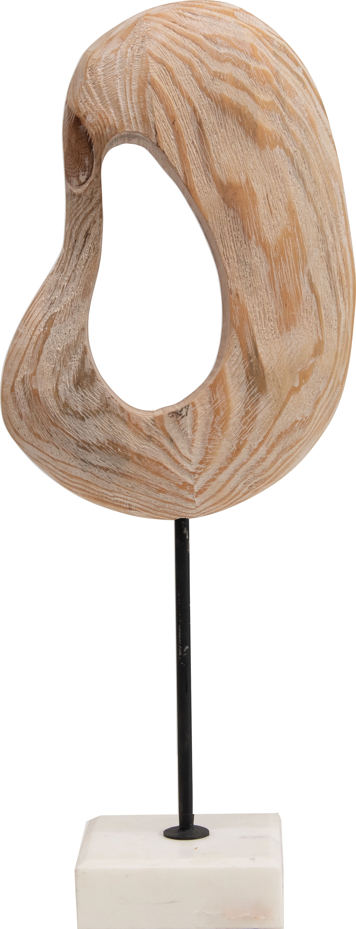 Abstract Hand-Carved Wood Art on White Marble Base - Image 0