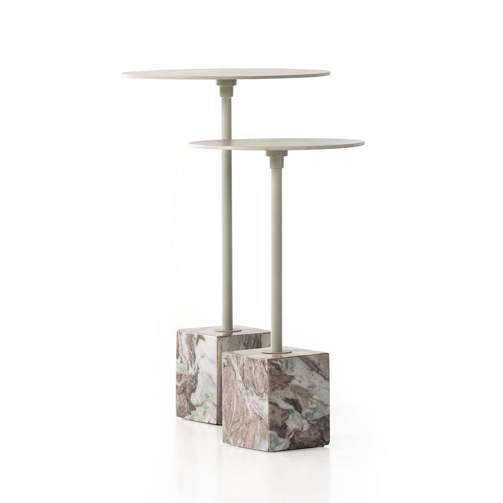 Geometric Marble Base 14" Side Tables, Textured Matte White, Set of 2 - Image 3