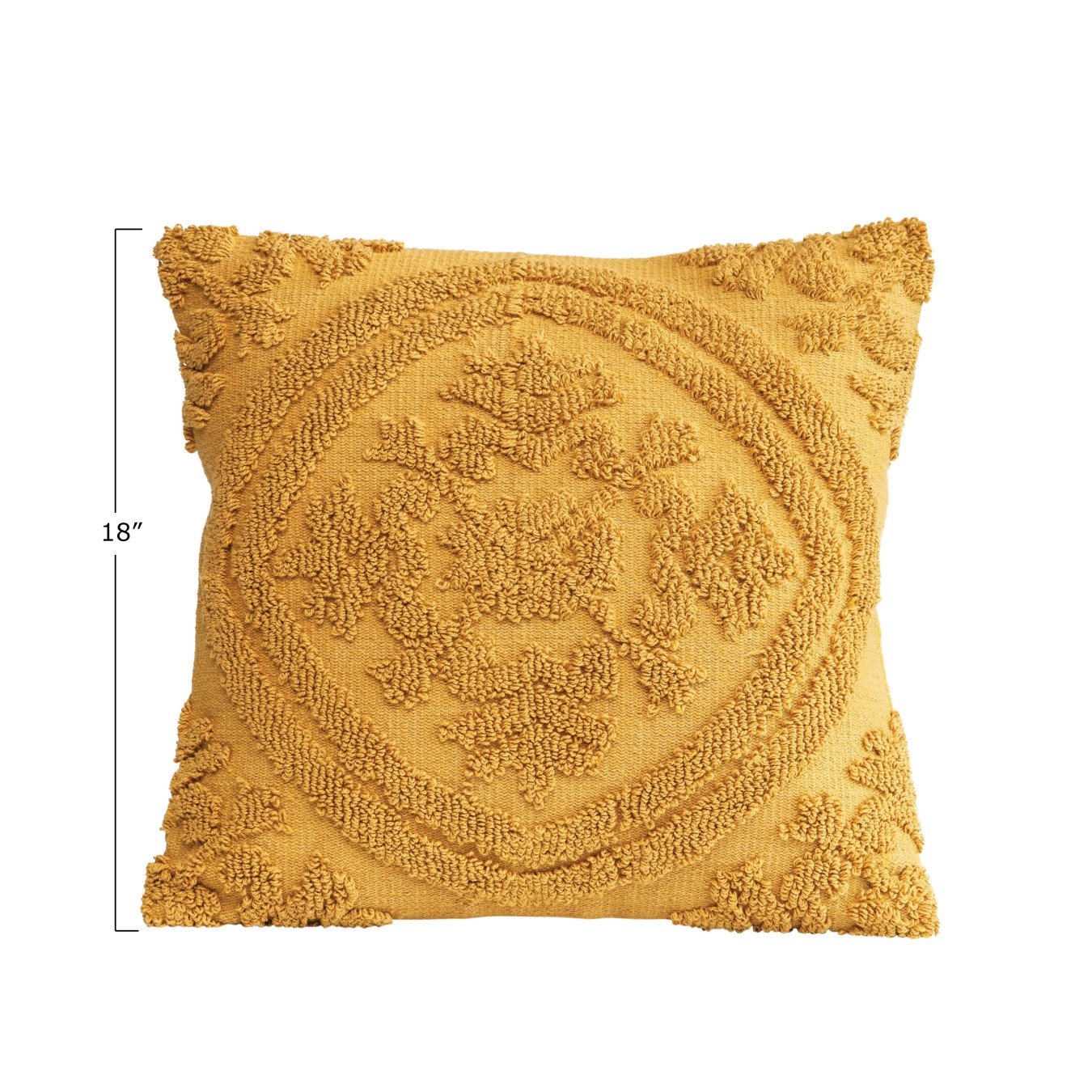 Square Woven Looped Pillow, Mustard Cotton, 18" x 18" - Image 1