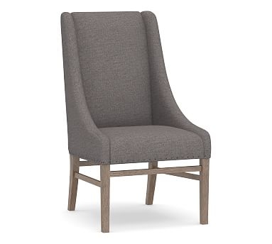 Milan Slope Arm Upholstered Dining Side Chair, Gray Wash Leg, Brushed Crossweave Charcoal - Image 0