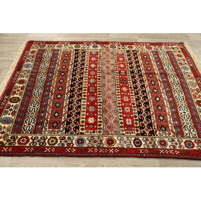 One-of-a-Kind Hand-Knotted New Age Turkoman Ivory/Red 4'5" x 6' Area Rug - Image 0