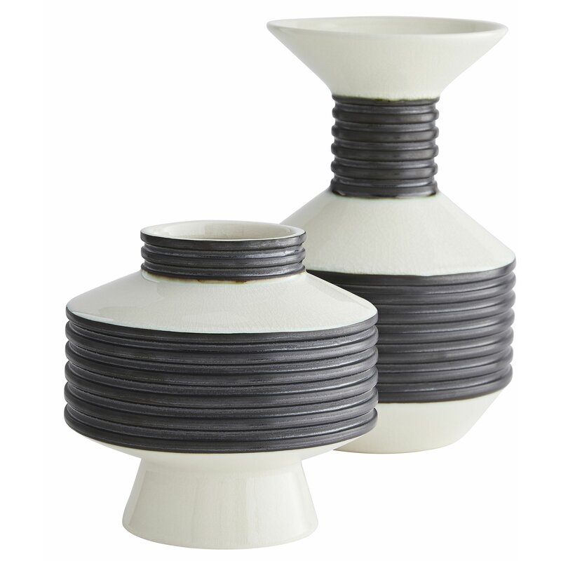 ARTERIORS 2 Piece Alfredo Black/Cream Porcelain Table Vase Set - Image 0