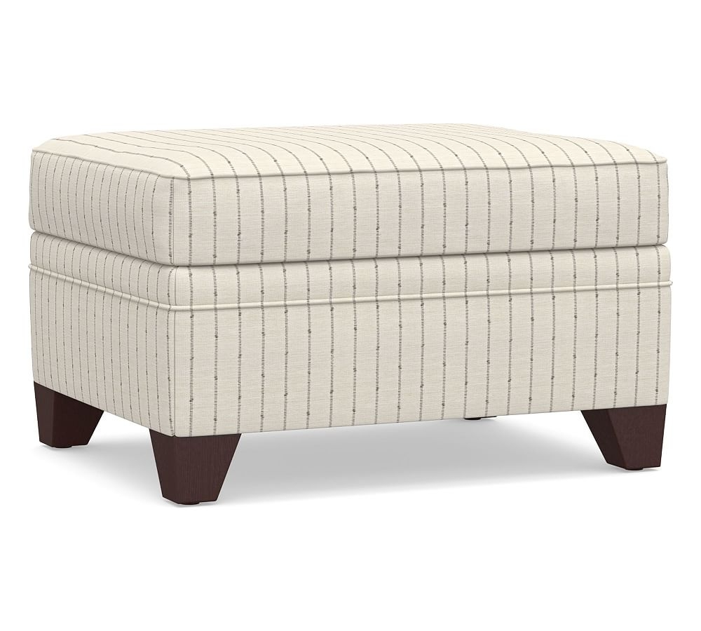 Cameron Upholstered Storage Ottoman, Polyester Wrapped Cushions, Slubby Pinstripe Oatmeal - Image 0