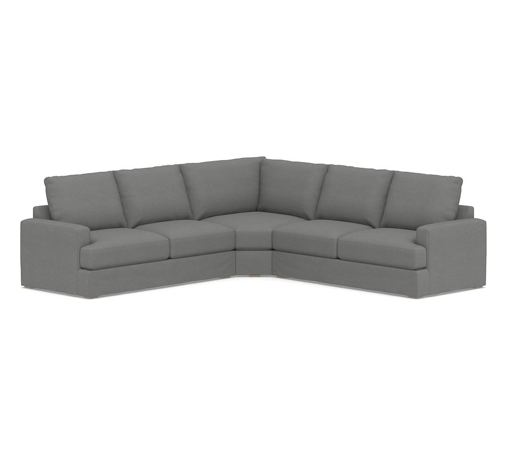 Canyon Square Arm Slipcovered 3-Piece L-Shaped Wedge Sectional, Down Blend Wrapped Cushions, Basketweave Slub Charcoal - Image 0