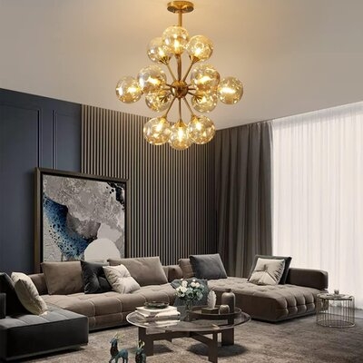 Gold Globe Chandeliers, 12-Light Modern Pendant Lighting Fixtures With Open Glass Shades For Living Room, Bedroom And Kitchen - Image 0