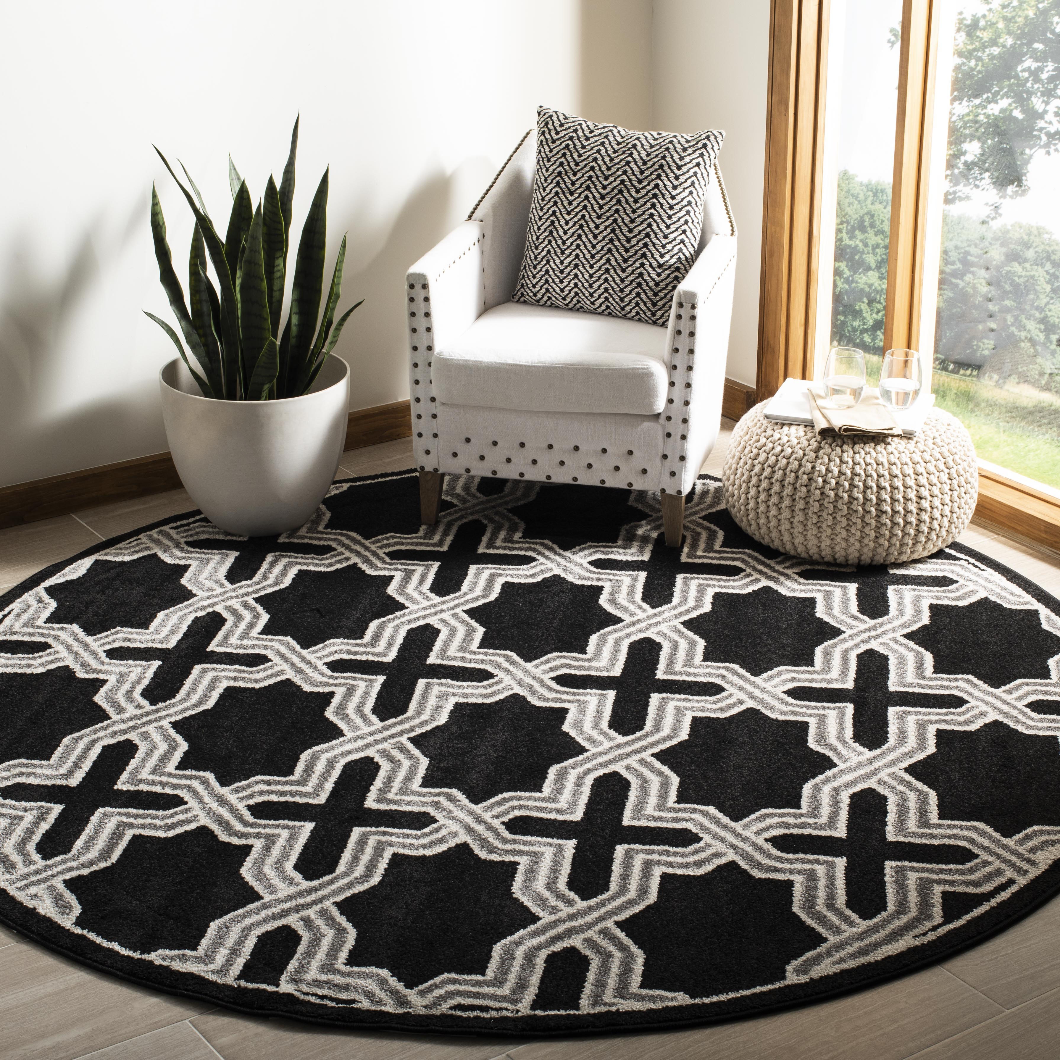 Arlo Home Indoor/Outdoor Woven Area Rug, AMT418L, Anthracite/Grey,  7' X 7' Round - Image 1