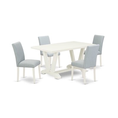 6EBE5501189A4CBFA35A4842A4821F6C 7Pc Dinette Set Includes 6 Chairs With Upholstered Seat And A Rectangular Wooden Dining Table - Linen White Finish - Image 0